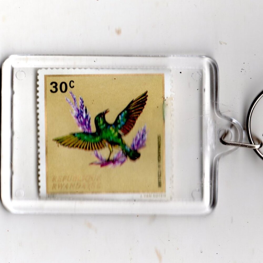 Collectible Postage Stamp Key chain - Colorful Tropical Bird
